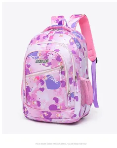 Joli cartable scolaire pour enfants dégradé rose violet avec motif cœur et lapin mignon.