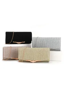 Women Elegant Evening Bag Glitter Pleated Clutch Purse Wedding Party Shoulder Handbag With Chain Strap