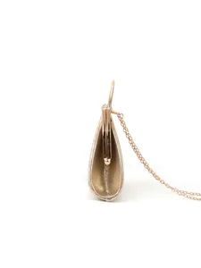 Gold teardrop evening clutch bag for women with metal frame clasp and chain strap view