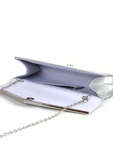 Silver metallic PU leather evening clutch bag with chain strap for women party prom wedding.