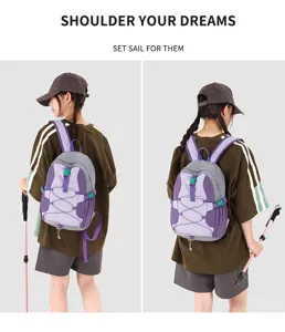 Farbblock-Wanderrucksack für Outdoor-Reisen, leichter Schulrucksack mit Bungee-Kordel.