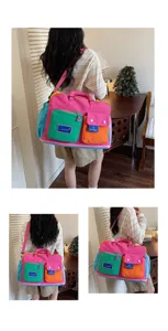 Kleurrijke patchwork reistas met verstelbare schouderband, casual en grote capaciteit.