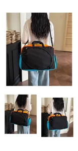 Gedetailleerd overzicht van de colorblock sport badminton tas met grote capaciteit.