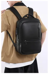 Zaino casual da lavoro in pelle PU da uomo con serratura a combinazione e scomparto porta pc.