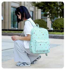 Sac à dos d'école floral léger pour étudiants, joli sac à dos vert menthe décontracté.