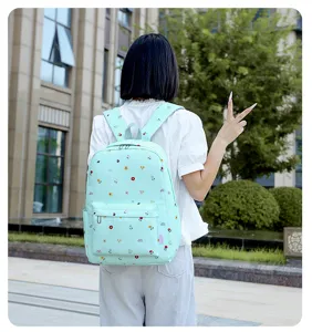 Sac à dos d'école floral vert menthe léger pour filles, joli cartable de style collège