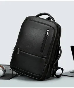 Primo piano dettagliato dello zaino porta pc business in pelle PU nera di alta qualità.