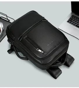 Zaino uomo business casual in pelle PU con porta USB ideale per laptop e viaggi.