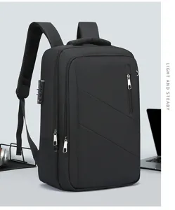 Zaino per laptop da lavoro aziendale con porta di ricarica USB e lucchetto di sicurezza a codice.