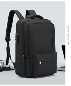 Sac à dos pour ordinateur d'affaires noir avec verrou antivol, sac de voyage USB résistant.