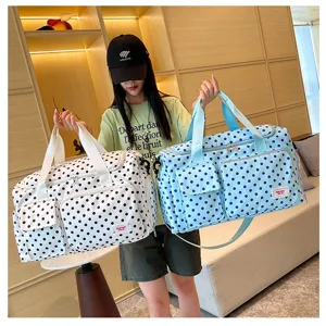 Grand sac de voyage cabine pour femme, sac week-end à pois mignon avec poches de rangement.