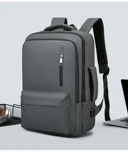 Sac à Dos Homme Affaires Ordinateur Portable Port USB Anti-Vol Voyage Cartable Gris