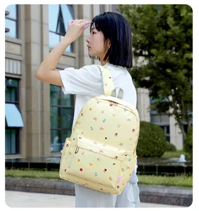 Sac à dos floral léger pour étudiants, joli cartable de style collège avec plusieurs poches.