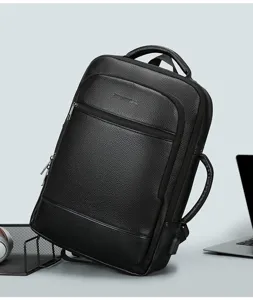 Zaino per laptop da lavoro in pelle PU nera, multifunzionale per viaggi e lavoro quotidiano.