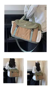 Grande capacità borsa da viaggio colorblock fitness sport con tracolla regolabile e fibbia