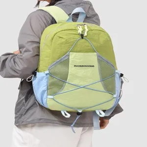 Leichter Nylon Farbblock Rucksack Für Damen Multi Tasche Outdoor Wandern Rucksack Lässige Reisen Schule Tasche Mit Vorderer Netztasche