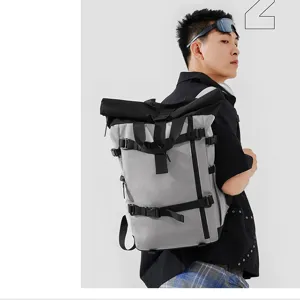 Ανδρικό σακίδιο πλάτης roll-top casual ταξιδιού αθλητικό σχολική τσάντα μεγάλη χωρητικότητα