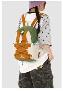 Farbblock Outdoor Wanderrucksack Damen und Herren, leichter Reise-Tagesrucksack Detailansicht.