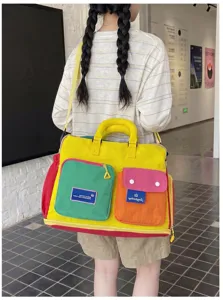 Kleurrijke canvas reistas voor dames, multi-pocket weekender bagage tas voor onderweg.