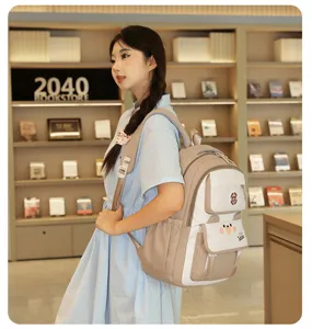 Grand sac à dos scolaire colorblock de grande capacité avec design mignon, sac étudiant.