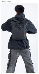 Men black roll top waterproof backpack for daily school and outdoor laptop business use