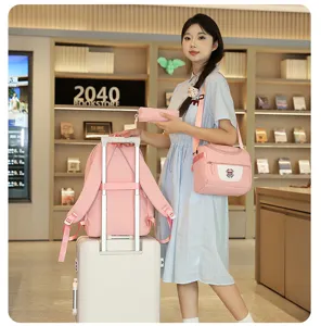 Ensemble de sac à dos scolaire rose 3 pièces avec sac bandoulière et trousse pour étudiants