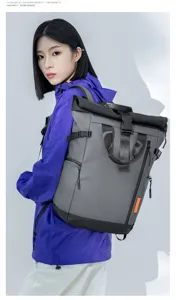 Men casual waterproof oxford cloth roll-top backpack large capacity laptop bag new