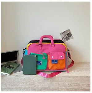 Kleurrijke canvas reistas met meerdere praktische vakken casual handtas voor reizen