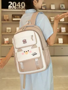 Sac à dos étudiant colorblock mignon avec design d'ours, grande capacité sac d'école.