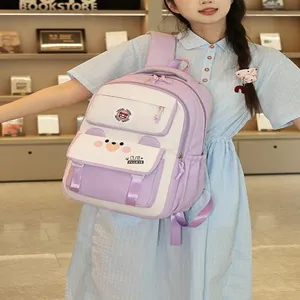 Grand sac a dos scolaire bloc de couleur pour etudiants, design dours mignon leger.