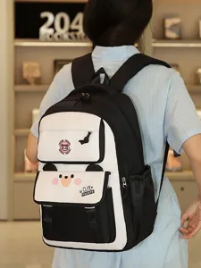Sac à dos étudiant bicolore classique avec joli design d'ours, grande capacité et confort.