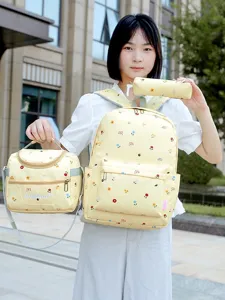 Sac à Dos Scolaire Floral Léger Ensemble de Trois Pièces pour Filles Adolescentes Mignon Sac d'École Décontracté Avec Sac à Repas et Trousse