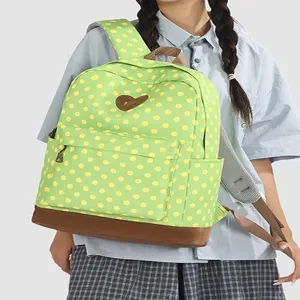 Sac à dos décontracté à pois verts pour étudiant léger sac d'école de voyage quotidien