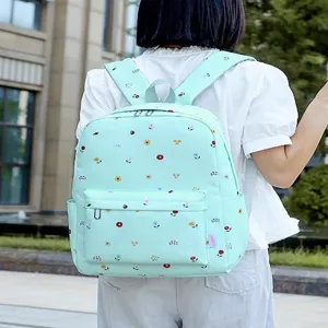 Sac à dos floral vert menthe pour l'école, sac de jour décontracté et léger pour étudiants.