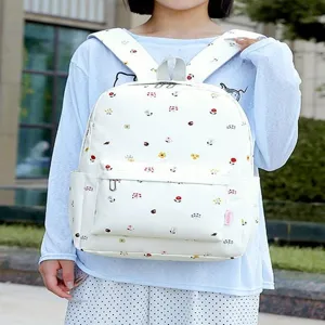 Sac à dos en toile imprimé floral cartable décontracté étudiant sac léger principal