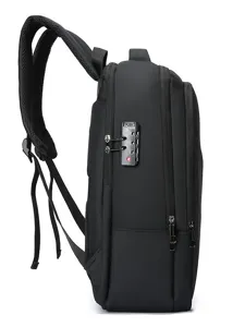 Zaino da lavoro nero con porta USB e serratura a combinazione, grande borsa da viaggio