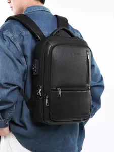Zaino aziendale da uomo in pelle PU con serratura a combinazione per viaggi e lavoro quotidiano.