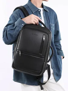 Zaino da uomo in pelle PU casual da lavoro elegante borsa per laptop da viaggio con USB