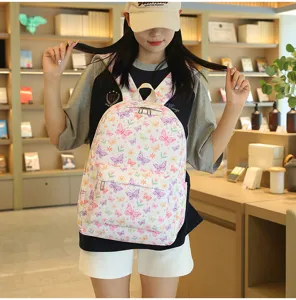 Mochila escolar con diseño de mariposas y flores, gran mochila informal para estudiantes.