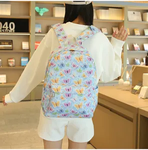 Mochila escolar bonita con bordado de mariposas para estudiantes, bolso casual.