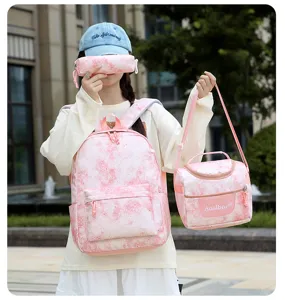 Ensemble de sac à dos d'école en toile dégradé rose trois pièces avec sac à lunch et trousse