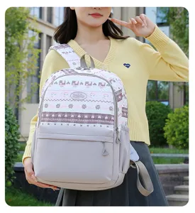 Sac à dos décontracté de style ethnique avec grande capacité et poches multiples étudiant.