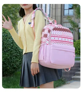 Sac à dos d'étudiant de style ethnique de grande capacité, joli design imprimé pour école et voyage.