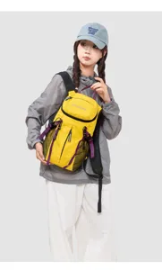 Detailed view of the lightweight color-blocked outdoor hiking backpack with ergonomic straps.
