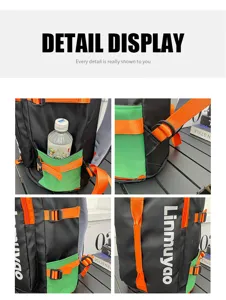 Vue détaillée du sac à dos de voyage coloré avec plusieurs poches et des sangles solides.