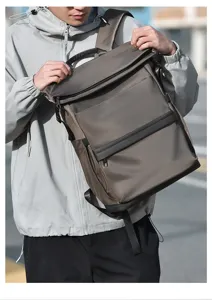 Men roll top backpack large capacity waterproof business laptop travel school book bag