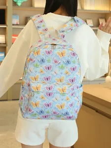 Mochila escolar con estampado de mariposas para estudiantes, gran bolsa informal diaria.