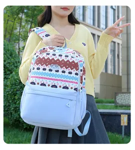 Sac à dos style ethnique avec imprimé chat mignon, grande capacité sac d'école loisir.
