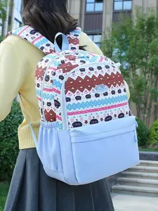 Sac a dos etudiant imprime chat style ethnique grande capacite sac ecole loisir