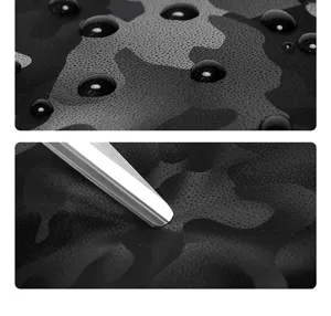 Close-up fabric detail view showing waterproof and wear-resistant camouflage backpack material.